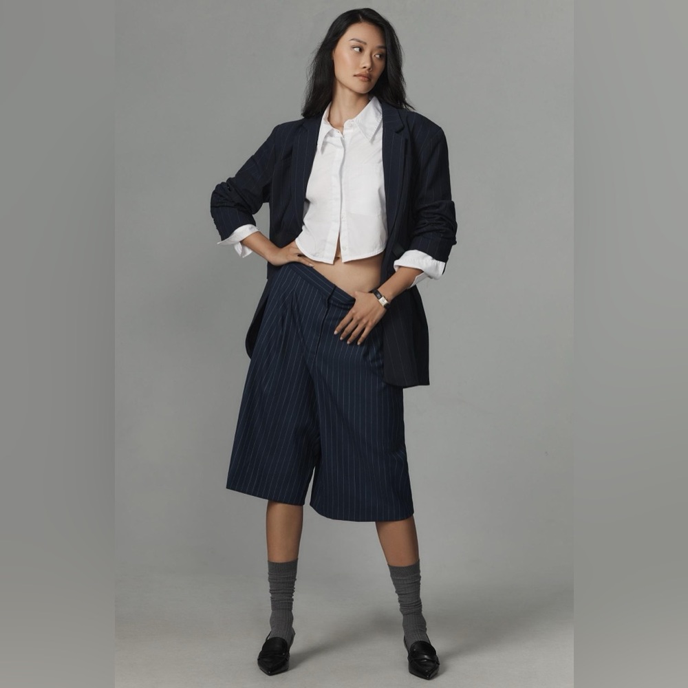 Anthropologie Navy Pinstripe Culottes